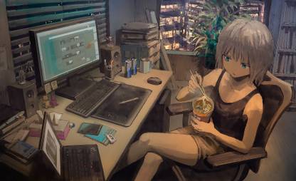 Athah Anime Original Ramen Girl Blue Eyes White Hair Short Hair Shorts Laptop Room Tablet 13*19 inches Wall Poster Matte Finish Paper Print - Animation & Cartoons posters in India - Buy Athah Anime Original Ramen Girl Blue Eyes White Hair Short Hair Shorts Laptop Room Tablet 13*19 inches Wall Poster Matte Finish Paper Print - Animation & Cartoons posters in India - Buy