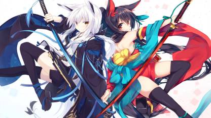 Athah Anime Original Girl Sword Kitsune White Hair Black Hair Red Eyes Yellow Eyes Thigh Highs Long Hair 13*19 inches Wall Poster Matte Finish Paper Print - Animation & Cartoons posters in Athah Anime Original Girl Sword Kitsune White Hair Black Hair Red Eyes Yellow Eyes Thigh Highs Long Hair 13*19 inches Wall Poster Matte Finish Paper Print - Animation & Cartoons posters in