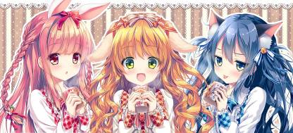 Athah Anime Original Pink Hair Orange Hair Blue Hair Long Hair Ribbon Red  Eyes Green Eyes Blue Eyes Dress 13*19 inches Wall Poster Matte Finish Paper  Print - Animation & Cartoons posters