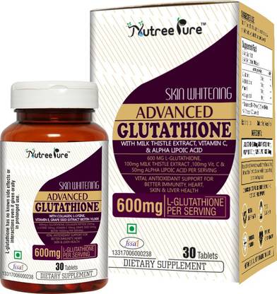 nutree pure advance glutathione 600 mg for skin whitening and anti aging 30 tablets