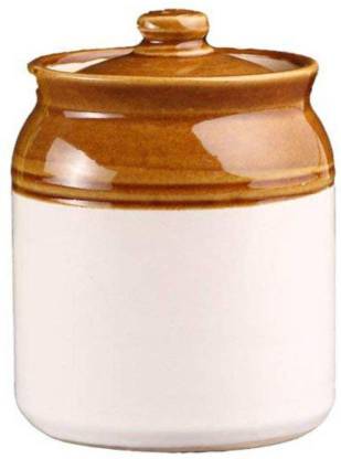Lyallpur Stores Ceramic Barni Container Ceramic/Stoneware Martban in Brown Contemporary (Medium Size) (1 Pc) - 500 ml Ceramic Pickle Container & Salt Pepper Container Jars with Lid(Brown)  - 500 ml Ceramic Pickle Jar