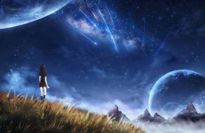 Athah Anime Original Girl Landscape Planet Comet Stars Sky 13*19 inches Wall Poster Matte Finish Paper Print - Animation & Cartoons posters in India - Buy art, film, design, movie, music, nature Athah Anime Original Girl Landscape Planet Comet Stars Sky 13*19 inches Wall Poster Matte Finish Paper Print - Animation & Cartoons posters in India - Buy art, film, design, movie, music, nature