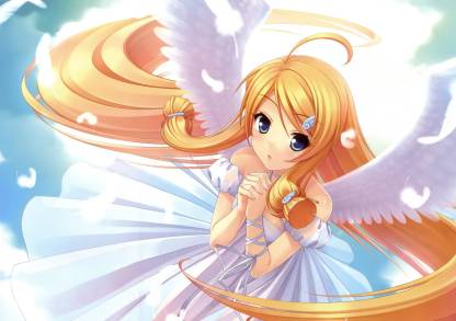 Athah Anime Angel Wings Feather Long Hair Blonde Blue Eyes Blush 13*19  inches Wall Poster Matte Finish Paper Print - Animation & Cartoons posters  in India - Buy art, film, design, movie,