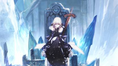 Athah Anime Fate Hollow Ataraxia Fate Series Saber Girl White Hair Sword Woman Warrior Yellow Eyes Throne 13 19 Inches Wall Poster Matte Finish Paper Print Animation Cartoons Posters In India