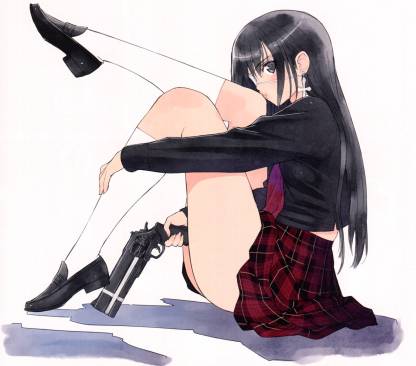 Athah Anime Sister Blood Girl Maria Akeno Weapon Skirt Tie School Uniform  Socks Black Eyes Blush Lips Eyepatch Black Hair Long Hair 13*19 inches Wall  Poster Matte Finish Paper Print - Animation
