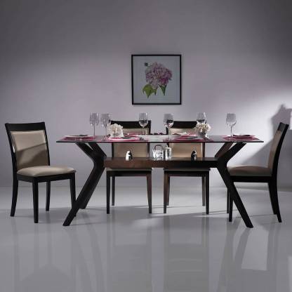 Solid Wood 6 Seater Dining Table, Glass Top Dining Room Table For 6