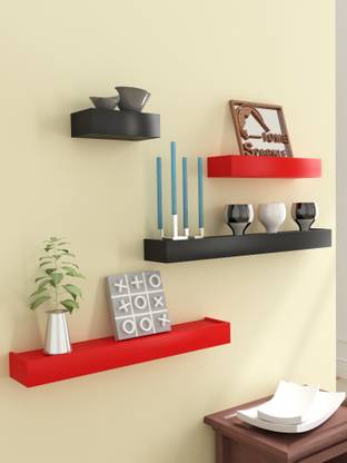 Home Sparkle Home Sparkle Floating Shelves Set Of 4 Red And Black Mdf Medium Density Fiber Wall Shelf Price In India Buy Home Sparkle Home Sparkle Floating Shelves Set Of 4