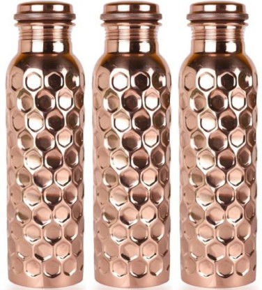 700 ml Pure Copper Water Bottle Ayurveda Health Benefit Diamond Design Set Of 8 