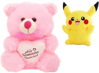 Nihan Enter[prises Pink Soft Stuffed Teddy Bear 30 CM Toys For Kids With  Pikachu Cartoon Character - 25 cm (Pink, Yellow) - 25 cm - Pink Soft  Stuffed Teddy Bear 30 CM
