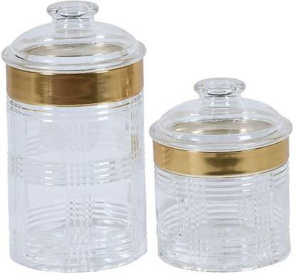 Vpllex 2 Pc Round Acrylic Glass Jars Set Kitchen Storage Bottle Air Tight And Rust Proof Cap Container Set 500 Ml 1000 Ml Glass Grocery Container Price In India Buy