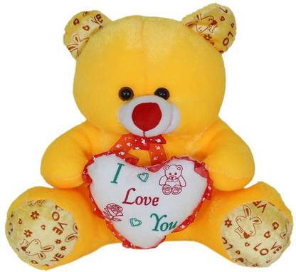Maddie Cute And Soft Huggable Sitting Teddy Bear With I Love You Heart Yellow Color 35 Cm Cute And Soft Huggable Sitting Teddy Bear With I Love You Heart Yellow