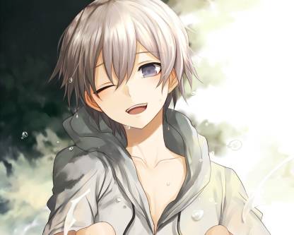 Athah Anime My Teen Romantic Comedy SNAFU Saika Totsuka Short Hair Boy  White Hair Wink Blue Eyes Hoodie Water Smile 13*19 inches Wall Poster Matte  Finish Paper Print - Animation & Cartoons