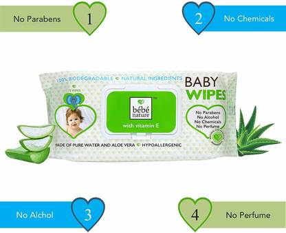 Bebe Nature Natural Biodegredable Wet Baby Wipes With Pure Water Aloe Vera Vitamin E Price In India Buy Bebe Nature Natural Biodegredable Wet Baby Wipes With Pure Water Aloe Vera