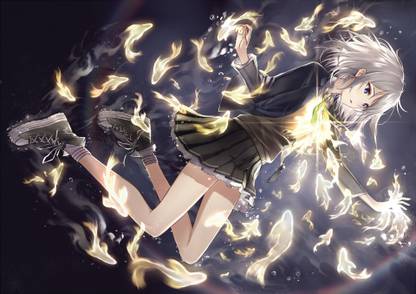 Athah Anime Original Sneakers School Uniform Blue Eyes White Hair Short Hair Fish Girl Light 13 19 Inches Wall Poster Matte Finish Paper Print Animation Cartoons Posters In India Buy