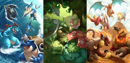 Athah Anime Pokemon Samurott Empoleon Feraligatr Blastoise Swamper Venusaur Meganium Sceptile Torterra Serperior Charizard Blaziken Typhlosion Infernape Emboar Water Pokemon Grass Pokemon Fire Pokemon Starter Pokemon 13 19 Inches Wall Poster Matte Finish