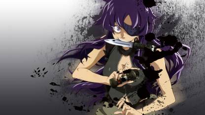 Athah Anime Mirai Nikki Future Diary Minene Uryu Long Hair Purple Hair  Eyepatch Knife Weapon Purple Eyes Grenade 13*19 inches Wall Poster Matte  Finish Paper Print - Animation & Cartoons posters in