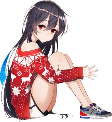 Athah Anime Original Red Eyes Long Hair Black Hair Sweater Sneakers Girl  13*19 inches Wall Poster Matte Finish Paper Print - Animation & Cartoons  posters in India - Buy art, film, design,