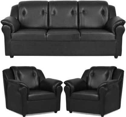 Shree Leather 3 1 Black Sofa Set, Black Leather Sofa Set
