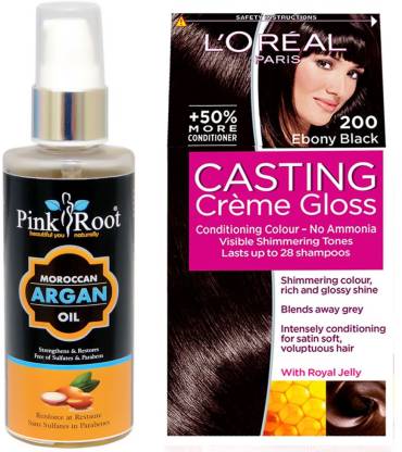 PINKROOT ARGAN HAIR GROWTH OIL WITH LOREAL CASTING EBONY BLACK HAIR COLOUR  Price in India - Buy PINKROOT ARGAN HAIR GROWTH OIL WITH LOREAL CASTING  EBONY BLACK HAIR COLOUR online at 