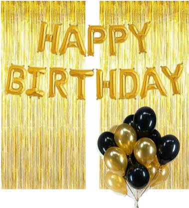Just Flowers Foil Curtain Background with Golden & Black Metallic 50  Balloons and 13 Letter Birthday Foil Banner Price in India - Buy Just  Flowers Foil Curtain Background with Golden & Black