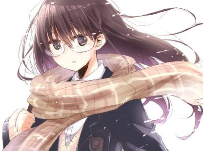 Athah Anime Original Black Eyes Brown Hair Long Hair Glasses Scarf School  Uniform Girl 13*19 inches Wall Poster Matte Finish Paper Print - Animation  & Cartoons posters in India - Buy art,