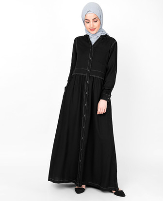 black open front abaya