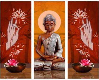 Art Amori Peaceful buddha three Piece MDF Painting Digital Reprint 15 inch x 18 inch Painting