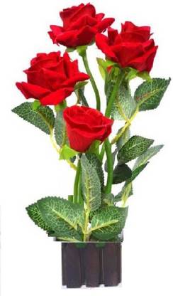 KAYKON Artificial Rose Flowers Natural Looking Flower Plant With Pot -12 inch/30cm Red Rose Artificial Flower with Pot