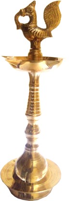Traditional Design Inauguration Mahal Diya 4 inches 12119 Purpledip Brass Kuthu Vilakku Peacock Oil Lamp 