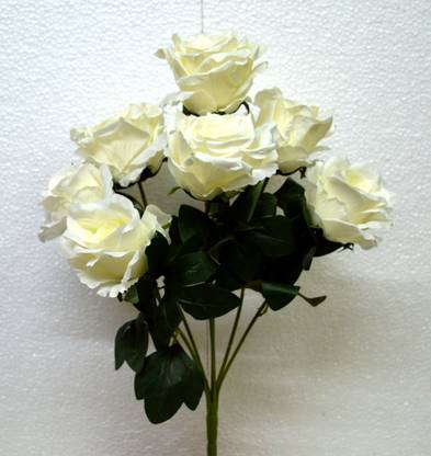 Vatika Off White Artificial Rose Flowers Bunch 7 Branches For Home Decoration Office Decor Gift Items Decorative Item 54 Cm Length White Rose Artificial Flower Price In India Buy Vatika Off White Artificial