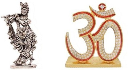 Combo Set of 2 Car Dashboard Idol Gift Item Statue Bal Krishna & Om Sign Symbol 