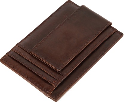 Genuine Leather Slim Credit Card Holder Minimalist Front Pocket Wallet with Key Ring 