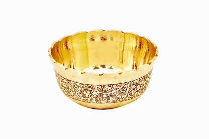 INDIA Solid Gold Brass Bowl Embossed Flower Design Serving Indian Food 