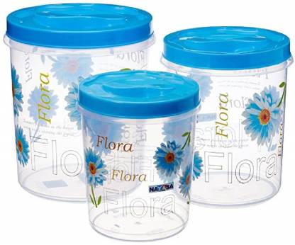 NAYASA Store-in Plastic Container, 3-Pieces  - 4.7 L, 7.2 L, 11.2 L Plastic Grocery Container