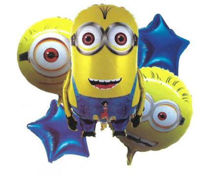 Stylewell Printed Set of 5 Pcs Multicolor Minions for Children Birthday Parties 3D Foil Balloon