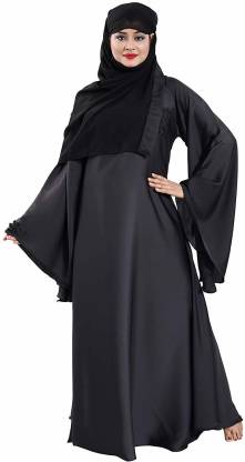 TUCUTE ® Women's Abaya with Foral Embroidery Work Grey-DN-411 Chiffon Solid Burqa With Hijab