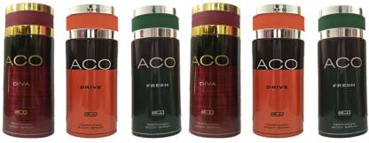 aco 2 Drive, 2 Diva and 2 Fresh Perfumed Body Spray 200ML Each Perfume Body Spray  -  For Men & Women