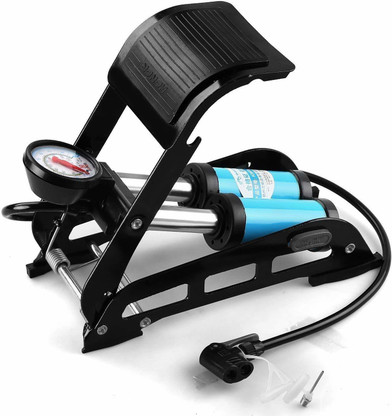 NEW TWIN DOUBLE BARREL CYLINDER AIR INFLATOR FOOT PUMP CAR VAN BICYCLE BIKE TYRE 