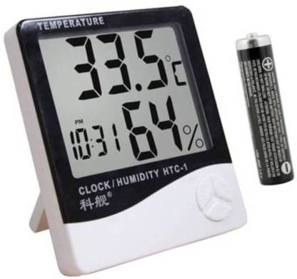 Trendyby Clock-New HTC CLOCK Hygrometer Humidity Meter with Temp and Clock Display Thermometer