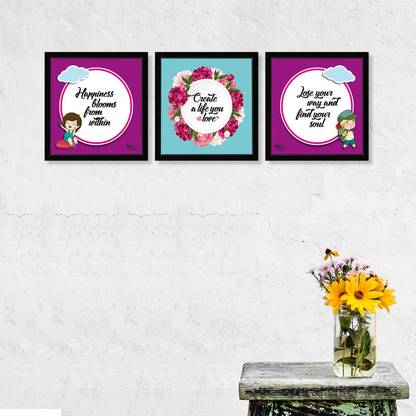 Set Of 3 Motivational Framed Poster Inspirational Quote Wall Art For Office Decor And Home Decor Happiness Blooms Within Purple Fine Art Print Quotes Motivation Typography Children Posters In