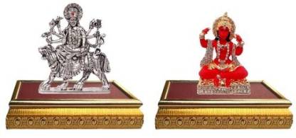 9facts Set of 2 with wooden base Goddess Durga Devi Statue & Lord Hanuman Mandir Home Decor God Statue Gift Item Decorative Showpiece Decorative Showpiece  -  8 cm