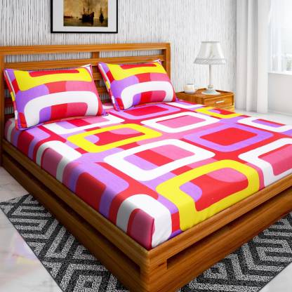 IWS 104 TC Cotton Double Printed Bedsheet  (Pack of 1, Multicolor)