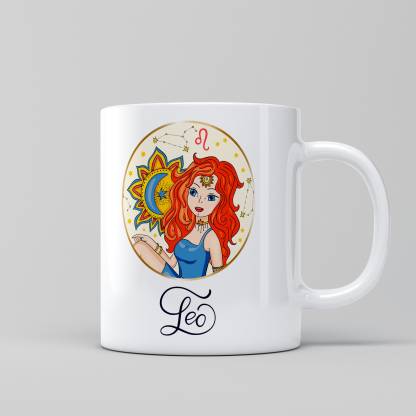 Relic Touch Leo Minimal Cartoon Girl Art Zodiac Sign White Ceramic Coffee Mug