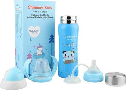 Chinmay Kids ® 3 in 1 Three Head Cartoon Printed Baby Steel Feeding Bottle  - 240 ml - Made of stainless steel and food grade silicone, both of which  are considered to