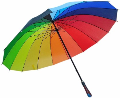 meizhouer 24k Rib Large Color Rainbow Umbrella Fashion Long Handle Straight Anti-UV Sun/Rain Stick Umbrell 