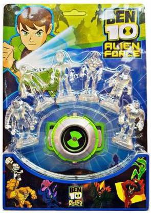 srishti solutions ben 10 alien force projector watch with 6pcs action figure for kids green green