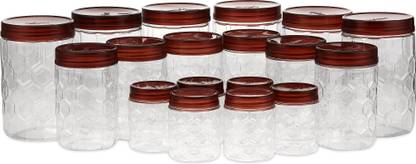 MILTON Hexa Pet Jar (6 jars- 270ml, 6 Jars- 665ml and 6 Jars- 1240ml)  – 270 ml, 665 ml, 1240 ml Plastic Grocery Container  (Pack of 18, Brown)