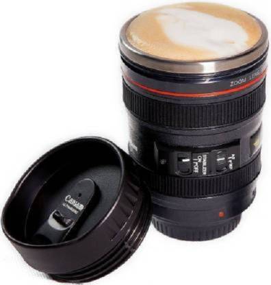 MACKLON Camera Lens Shape Cup Coffee Stainless Steel, Plastic (300 ml) Plastic, Stainless Steel Coffee Mug