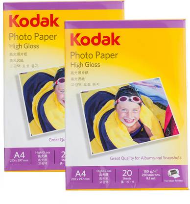 kodak a4 high glossy photo paper 210x297mm water resistant instant dry 40 sheets unruled a4 180 gsm inkjet paper