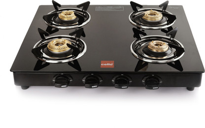 black stainless steel glass top stove